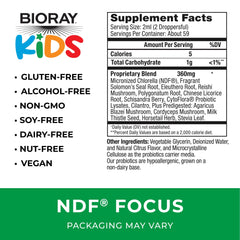 NDF Focus ingredients including trace minerals, vitamins, chlorella growth factor, Solomon's seal root, eleuthero root, and schizandra berry