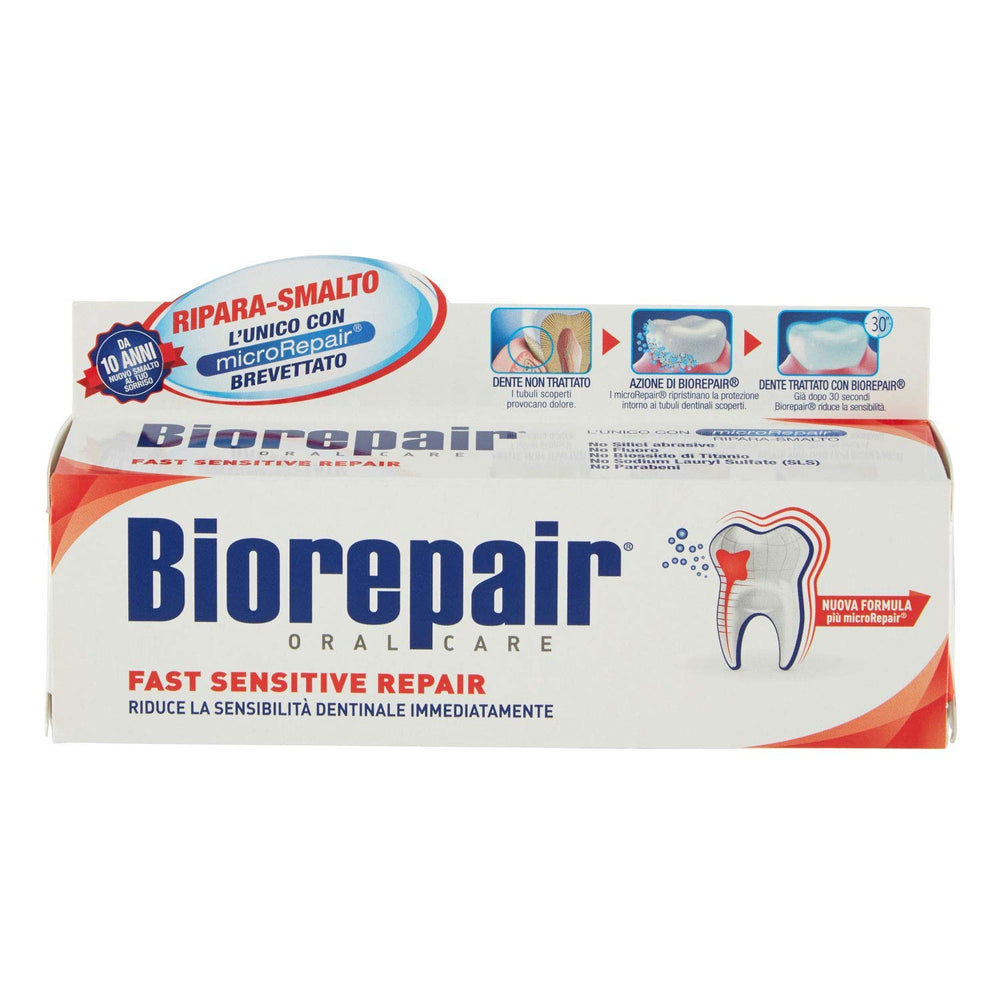 Close-up of Biorepair toothpaste demonstrating enamel repair action - 75 ml