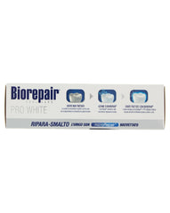 Italian packaging and quality badge for Biorepair Pro White
