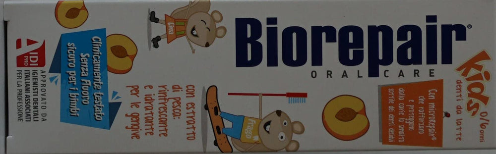 Peach fruit and Biorepair Kids toothpaste