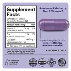 Nutrition facts panel for BioSchwartz Elderberry Capsules