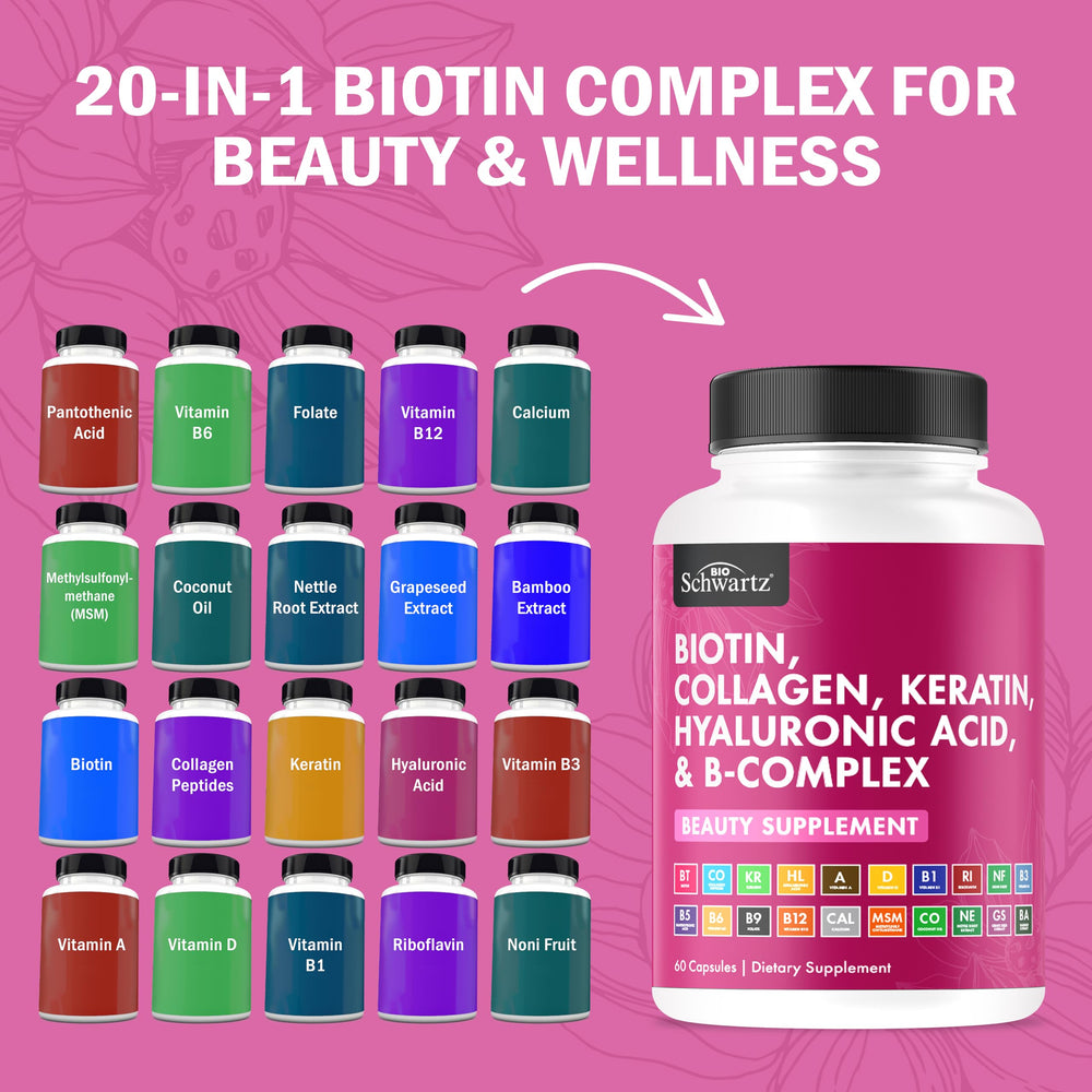 Concept image of hair, skin, and nails vitamins for women