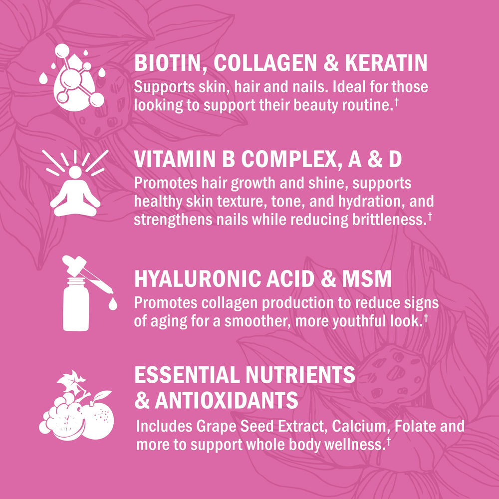 Product image with blue background highlighting hair vitamins