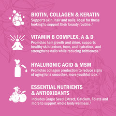 Product image with blue background highlighting hair vitamins