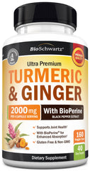 BioSchwartz turmeric ginger bottle showcases premium formula for daily joint comfort.