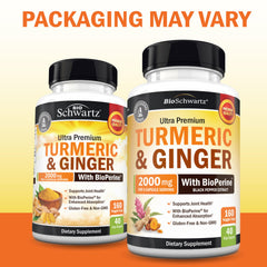 BioSchwartz turmeric ginger capsules designed for convenient daily use, 2000mg dose.