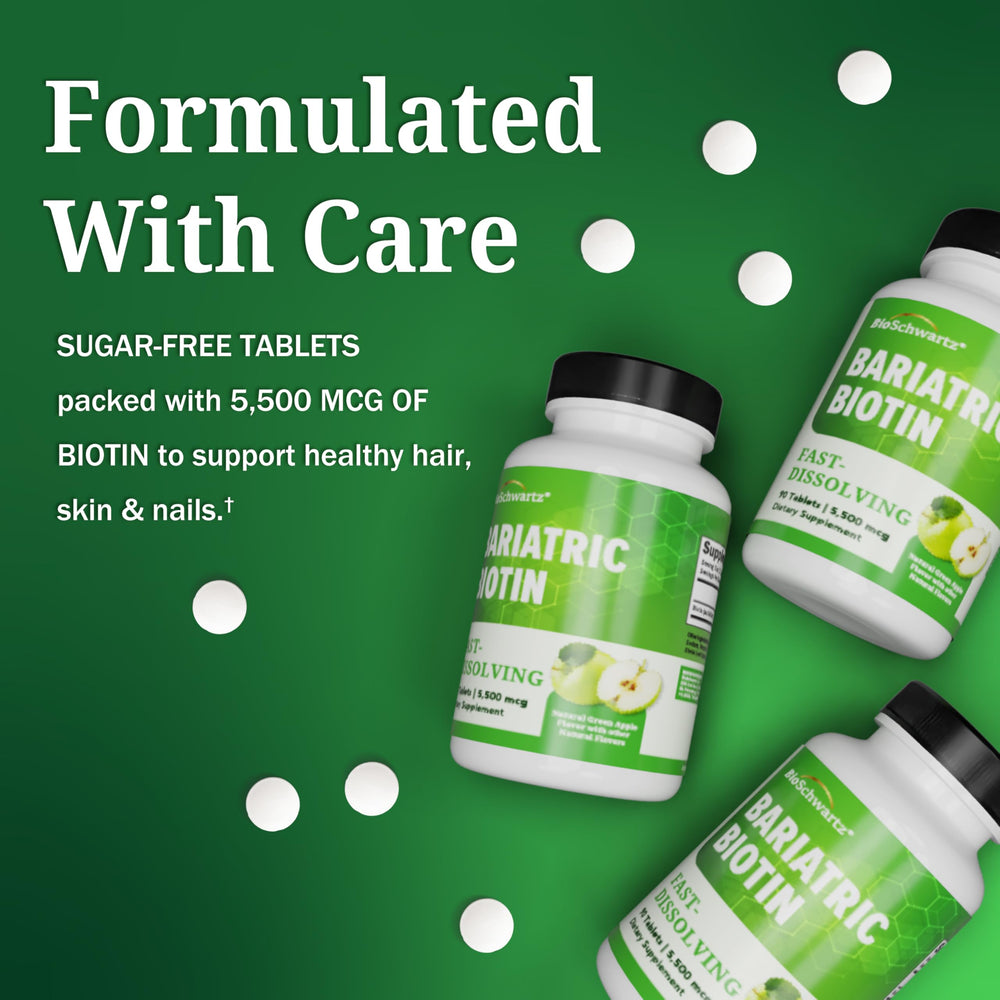 Supplement facts panel for BioSchwartz Bariatric Biotin Chewables