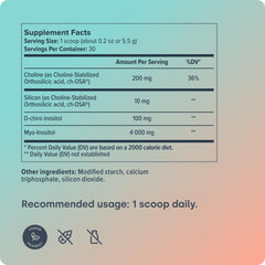 Ingredient panel and nutritional facts for Biosil HerHarmony.