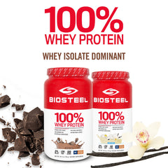 Serving scoop of BioSteel chocolate whey protein powder