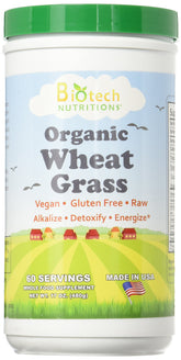 Biotech Nutritions Raw Organic Wheat Grass 17 oz bottle - front view