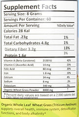 Organic whole-leaf wheat grass - raw, gluten-free and vegan - 17 oz packaging close-up