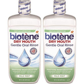 Biotène Moisturizing Oral Rinse Mild Mint bottle front - 16 oz, pack of 2