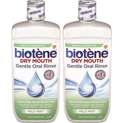 Biotène Moisturizing Oral Rinse Mild Mint bottle front - 16 oz, pack of 2