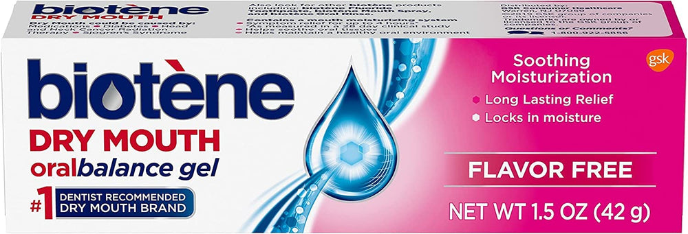 Front view of Biotene Oral Balance Dry Mouth Gel 1.5 oz 3-pack
