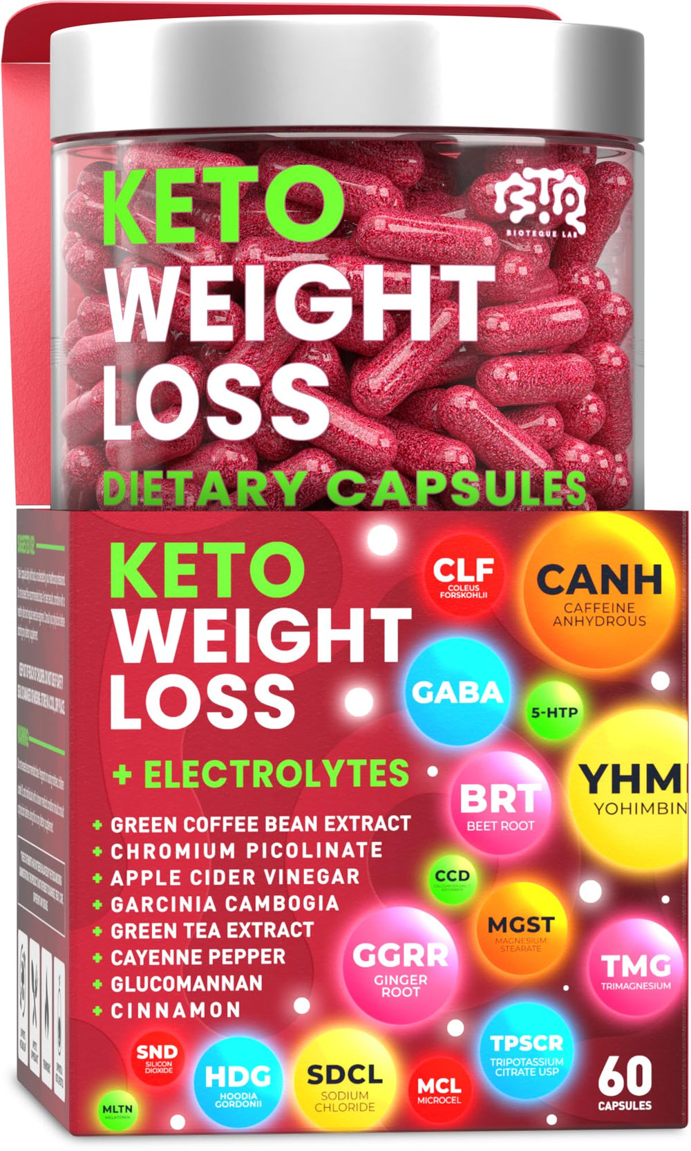 Bioteque Lab Keto Weight Loss bottle image for convenient appetite control on busy days