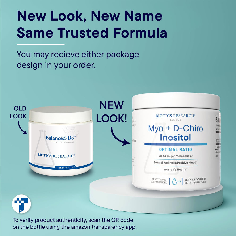 40:1 ratio of Myo-Inositol and D-Chiro-Inositol in Biotics Balanced B8 Powder