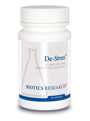 Biotics De-Stress bottle and label – 30 capsules