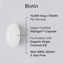 Biotin 10,000 mcg PlantGel capsules with coconut oil