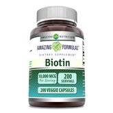 Front view of Amazing Formulas Biotin 10,000 mcg supplement bottle