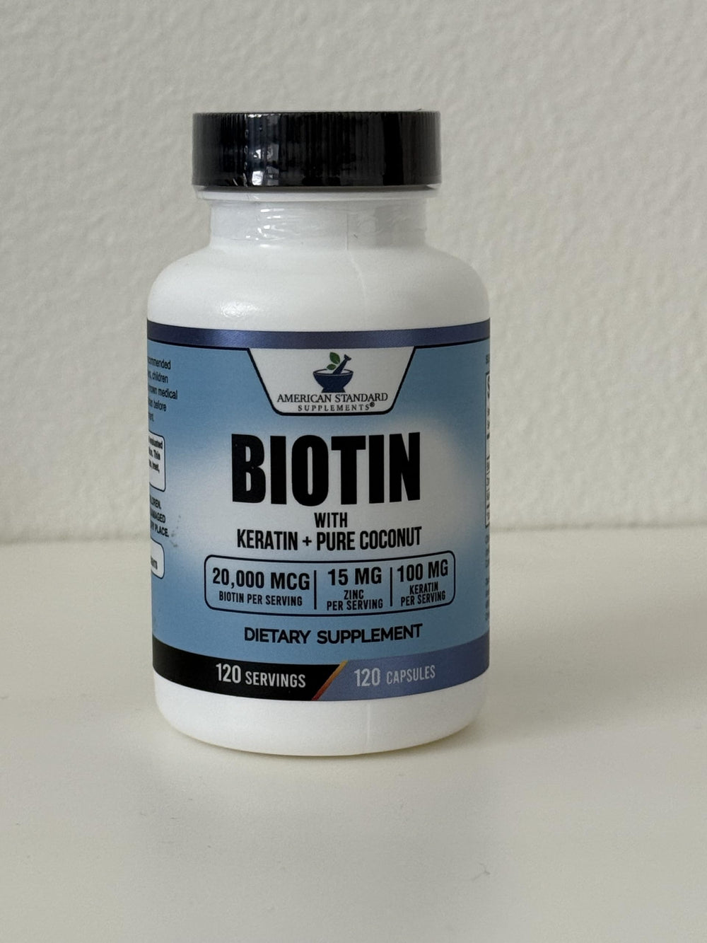 Active ingredients Biotin 20,000mcg with Keratin and Zinc