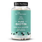 Biotin 5000 mcg hair skin nails supplement bottle on white background