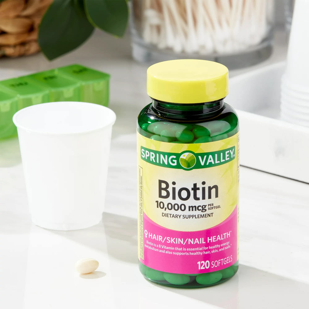 Biotin bottle showing 120 capsules and label
