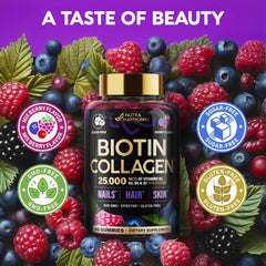 Nutrition facts panel for Biotin Gummies with Collagen (mixed berry).