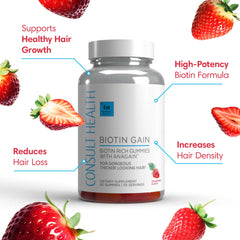 Close-up of strawberry berry-flavored Biotin GAIN gummies