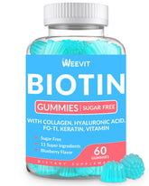Biotin Gummies bottle label with sugar-free gluten-free claim