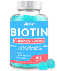 Biotin Gummies bottle label with sugar-free gluten-free claim