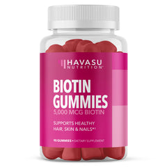 Bottle of 5000mcg Biotin Gummies for hair, skin and nails