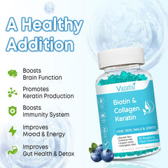 Gummies illustrating benefits for hair, nails and skin