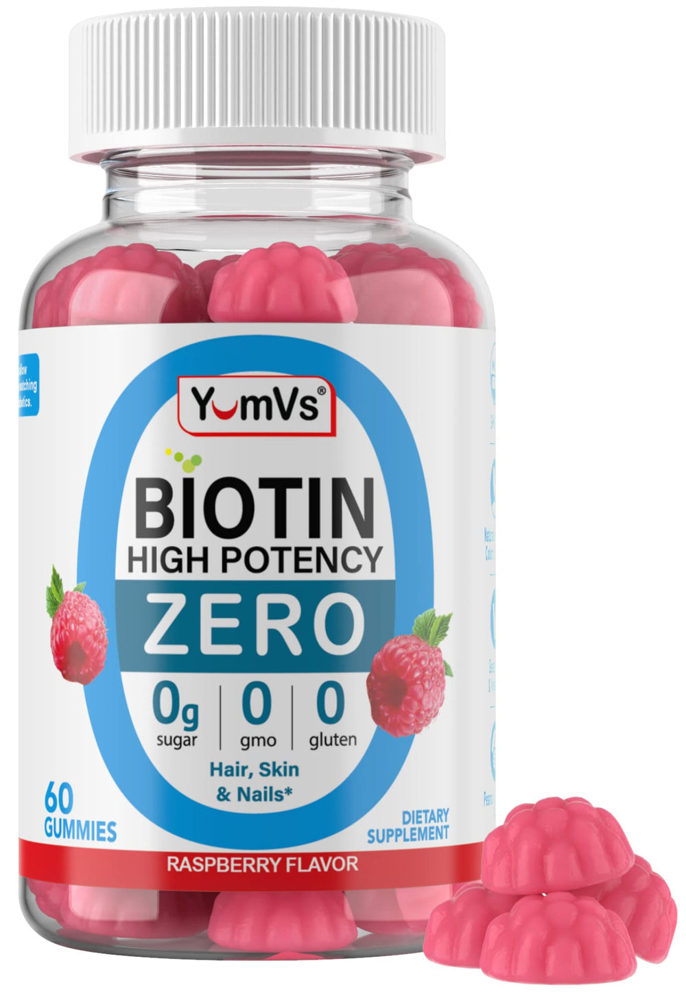 Biotin Gummies Sugar Free 5,000 mcg raspberry flavor hero image
