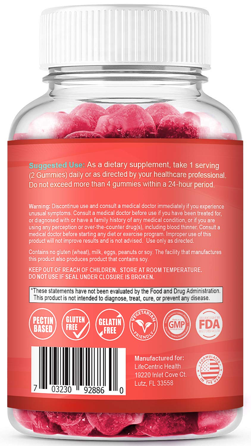 Vegan gluten-free Biotin Gummies label and ingredients