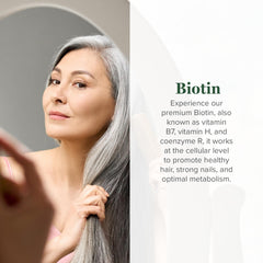 Biotin supplement bottle label with 1000 mcg