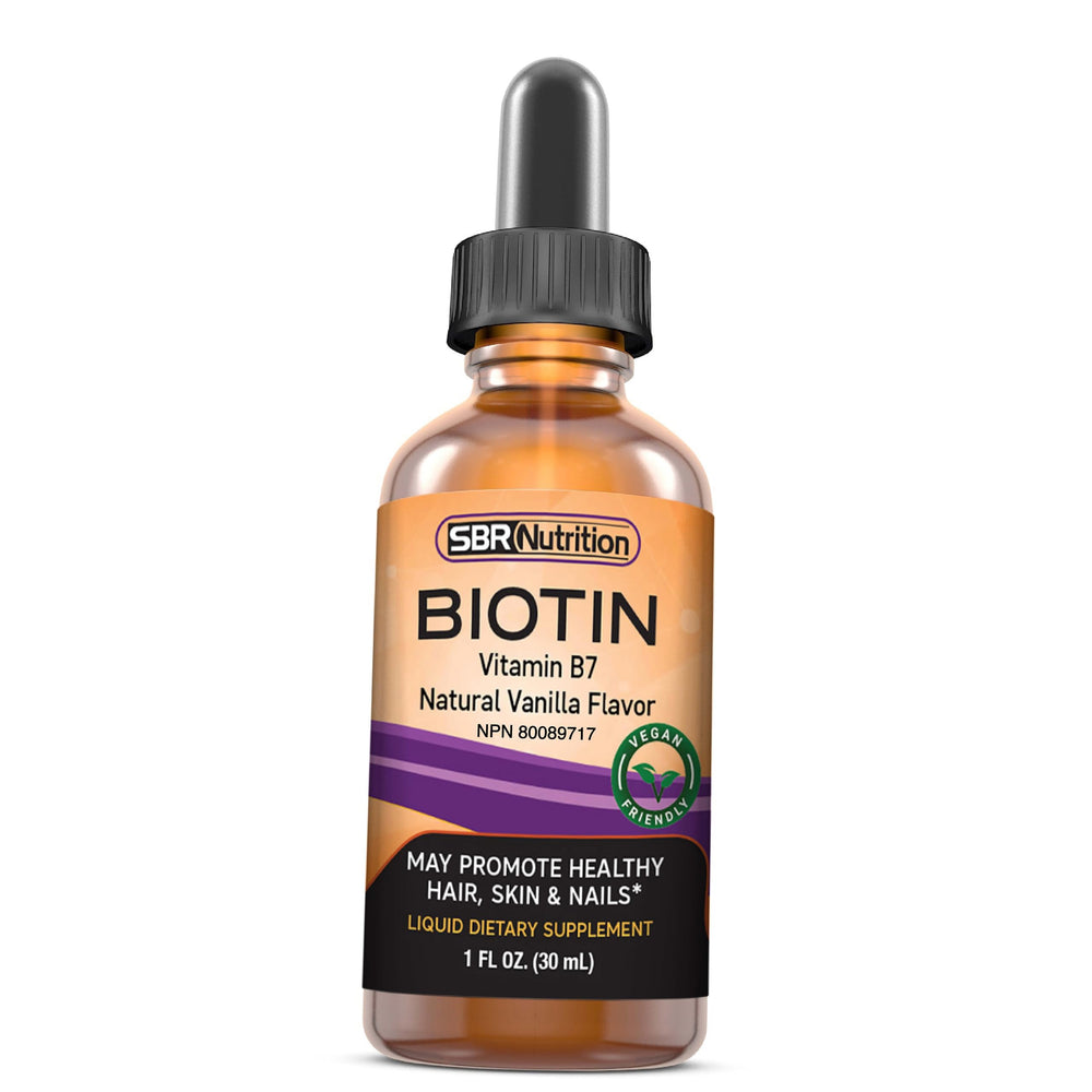 SBR Nutrition Biotin Liquid Drops Vanilla bottle and packaging