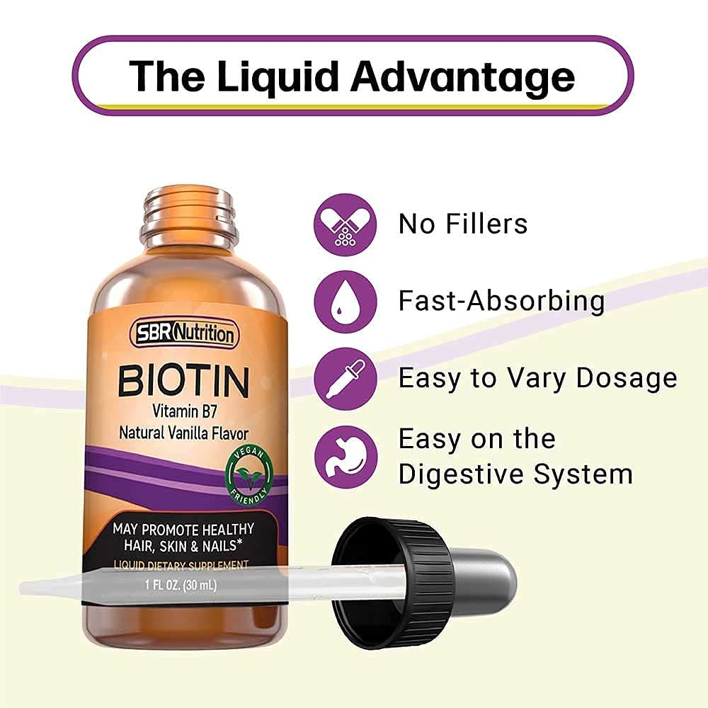 SBR Biotin Liquid Drops Vanilla bottle on white background