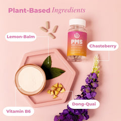 Lifestyle image of a woman taking a daily PMS supplement