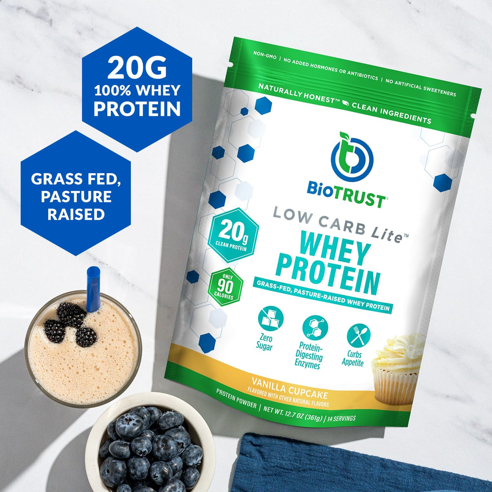 BioTrust Low Carb Lite grass-fed whey powder for clean muscle-supporting protein