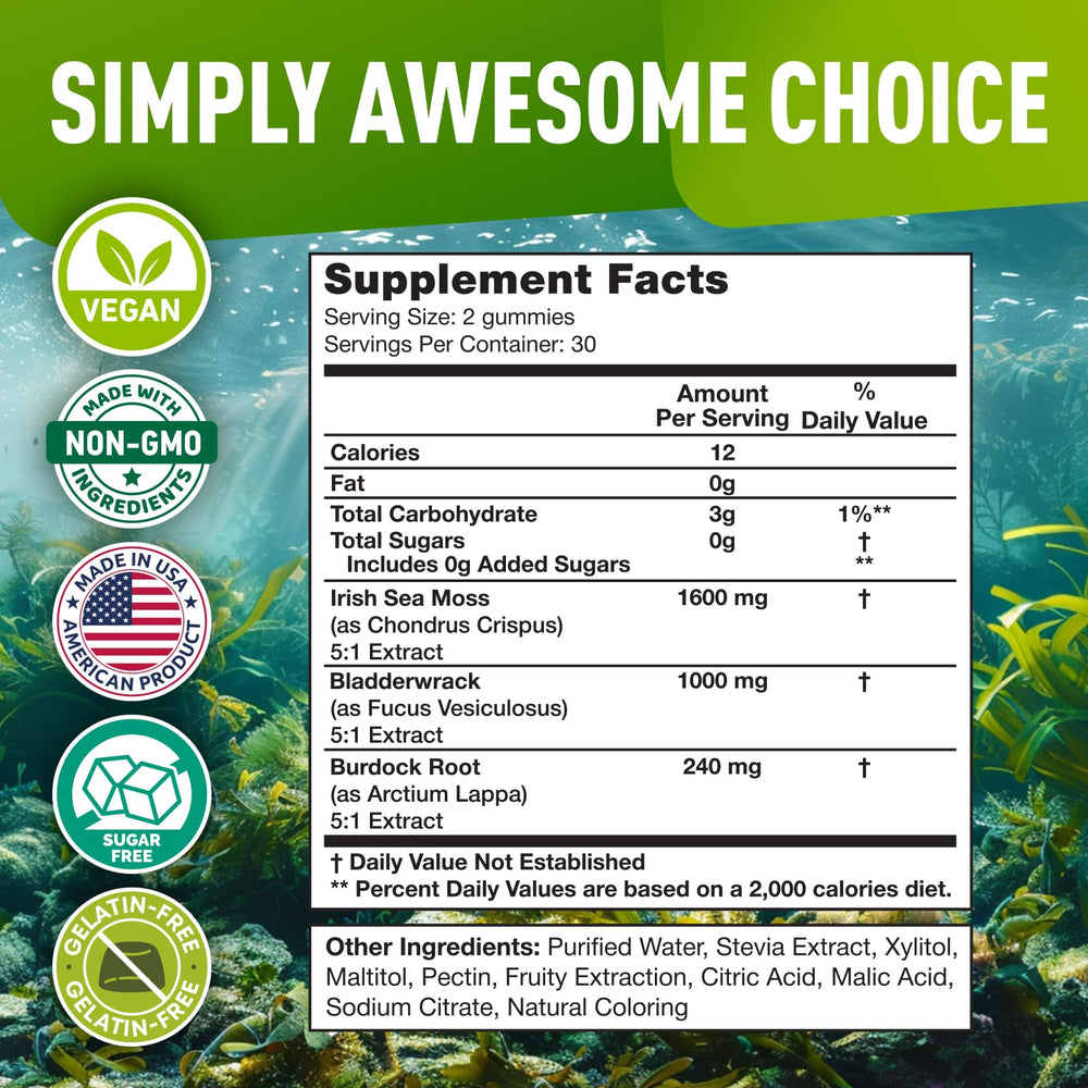 Bladderwrack seaweed next to Sea Moss Gummies