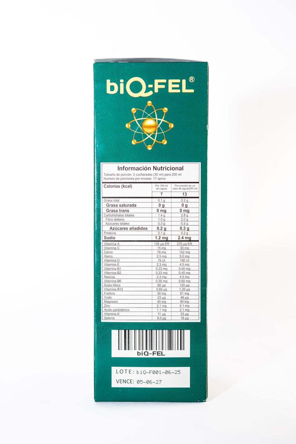 BIQ-FEL packaging with bottle