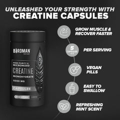 BIRDMAN Creatine Monohydrate Capsules packaging label