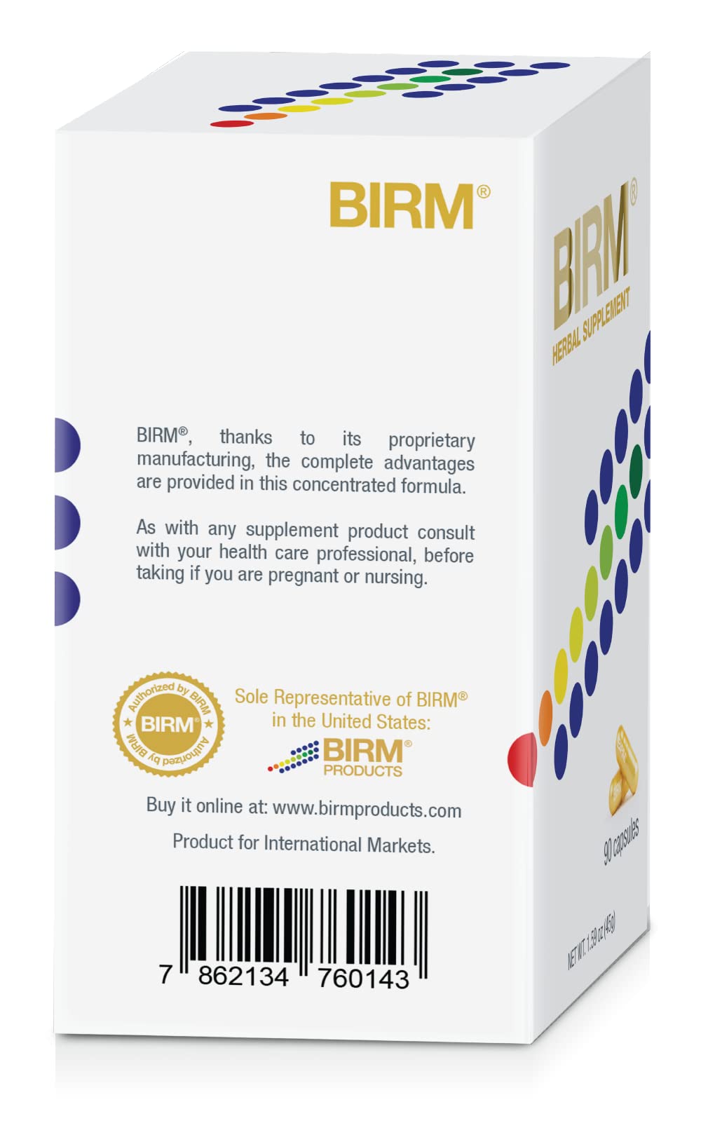BIRM packaging and bottle on display
