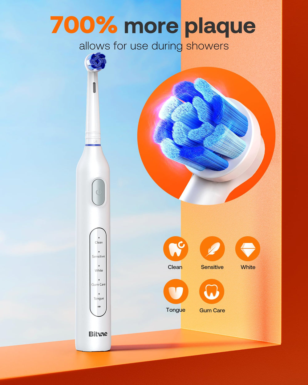 Four replacement brush heads for Bitvae toothbrush