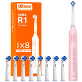 Bitvae R1 pink rotating electric toothbrush with handle