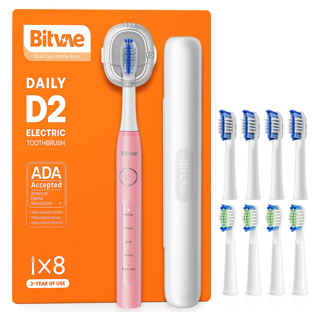Bitvae D2 ultrasonic toothbrush in quartz pink, front view