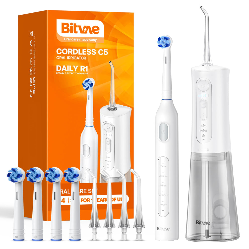 Bitvae Water Flosser and Rotary Toothbrush Combo in white