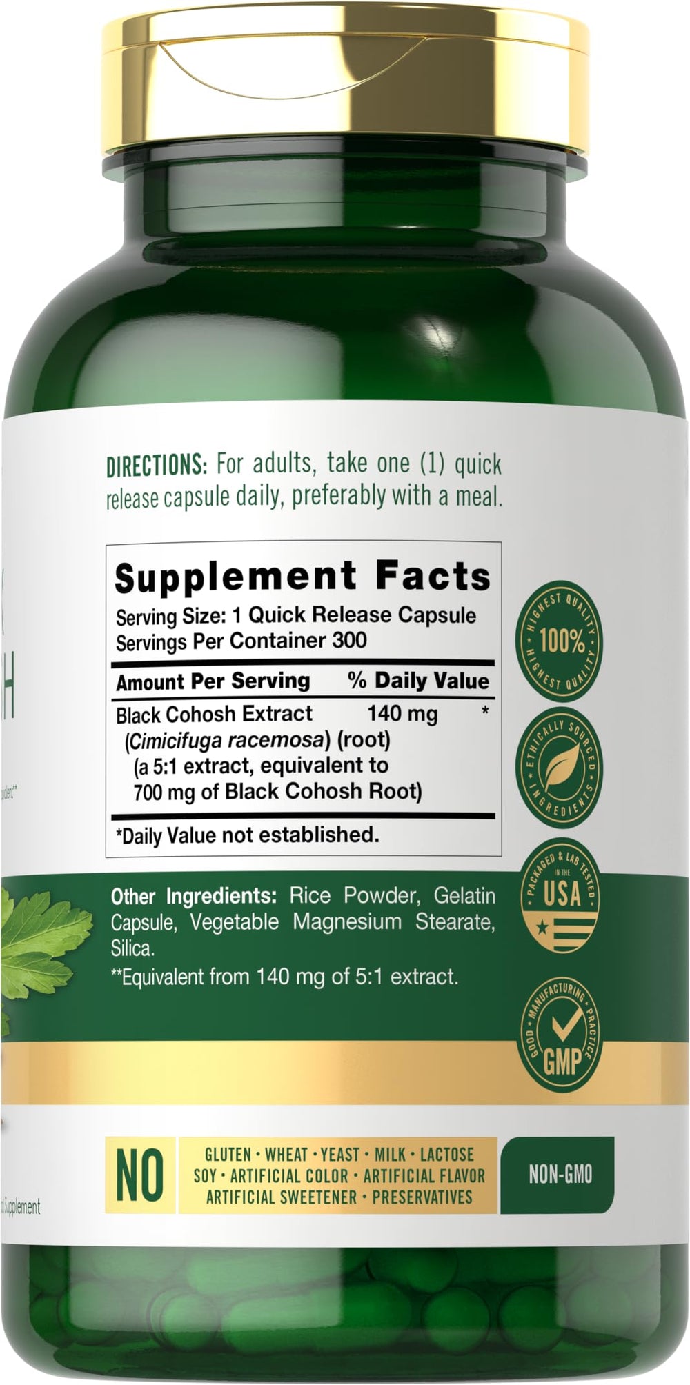 Close-up of Black Cohosh root extract capsules