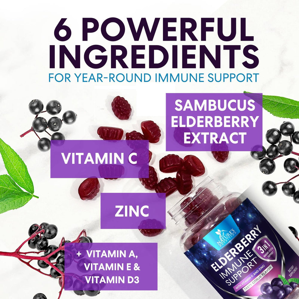 Illustration of black elderberry extract gummies