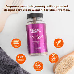 Side angle shot of Black Girl Vitamins Hair Food bottle